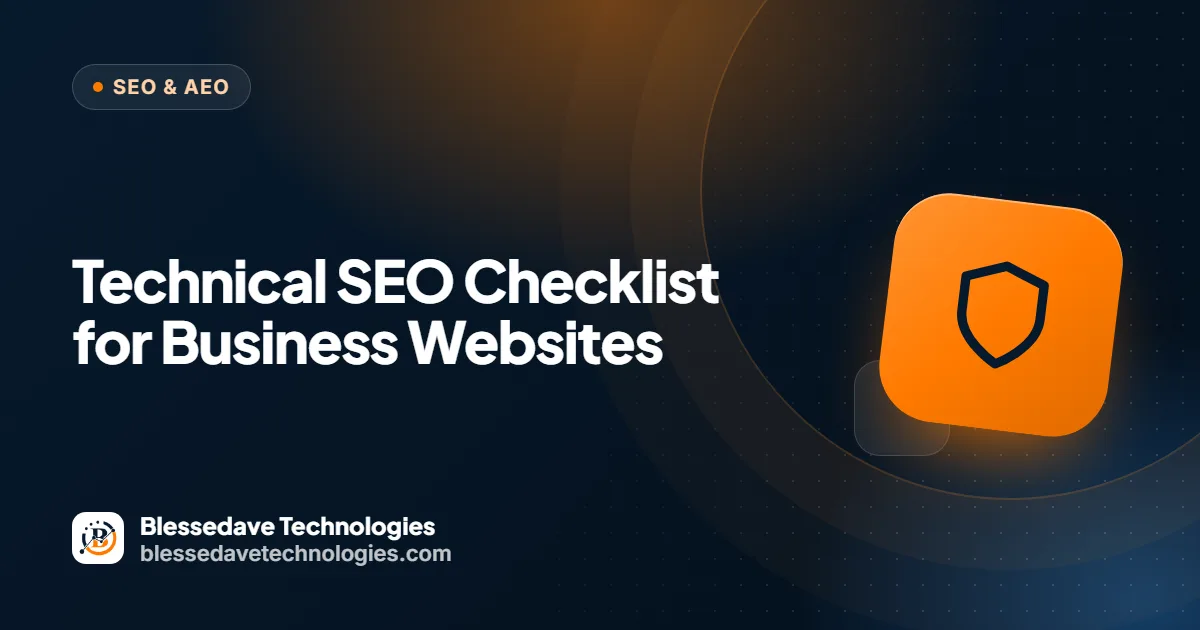 Technical SEO Checklist for Business Websites: Blessedave Technologies guide cover