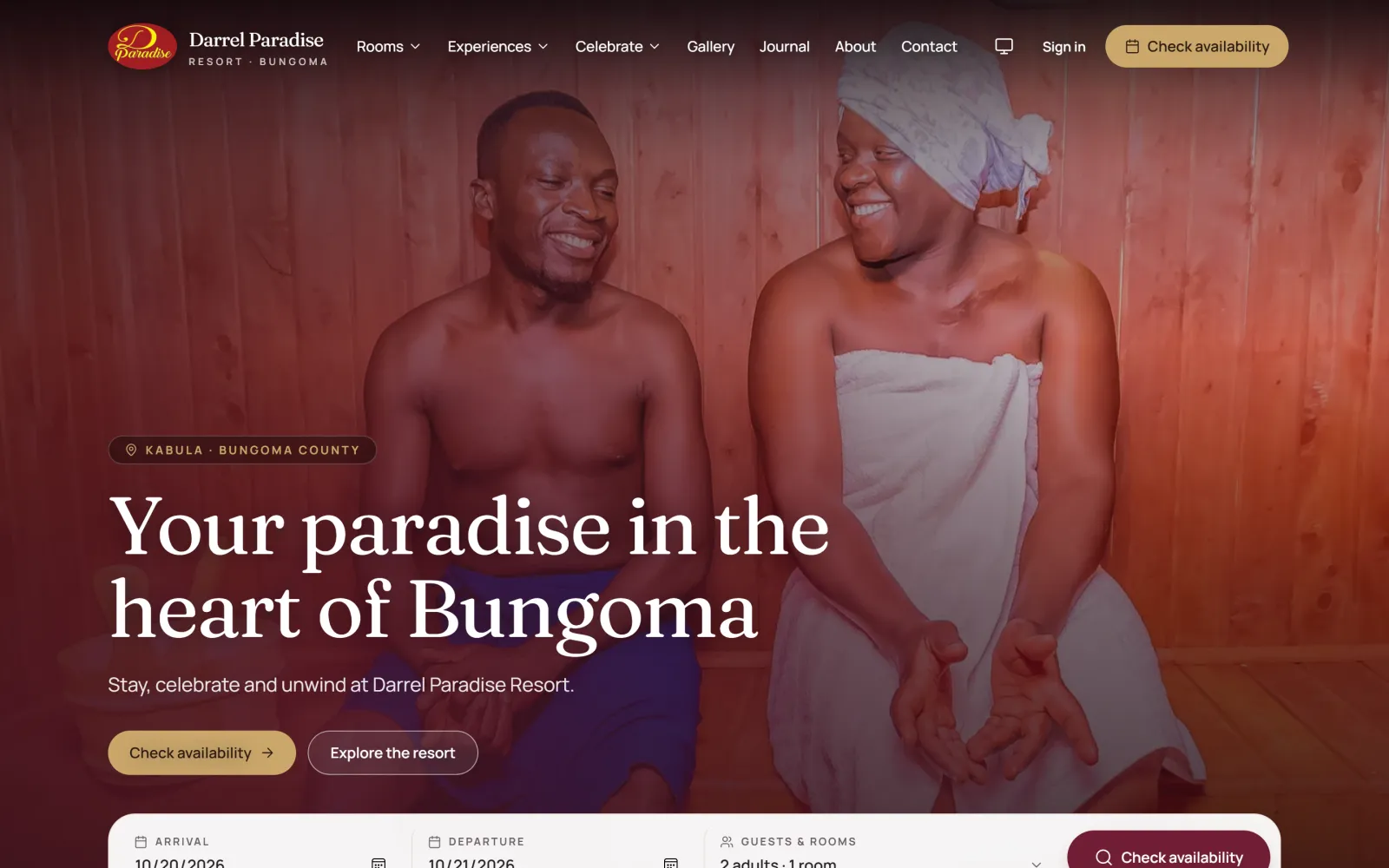 Homepage of the Darrel Paradise Resort website built by Blessedave Technologies