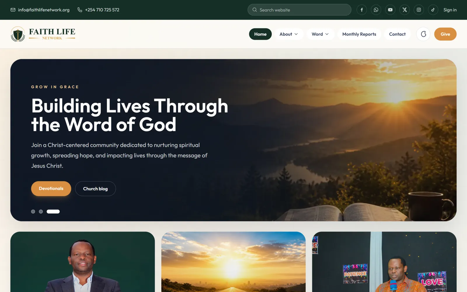 Homepage of the Faith Life Network website built by Blessedave Technologies