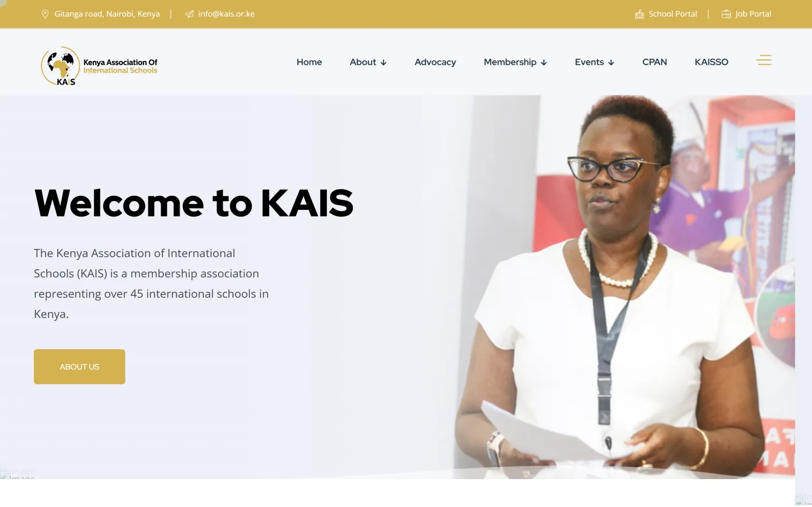 Homepage of the KAIS website built by Blessedave Technologies