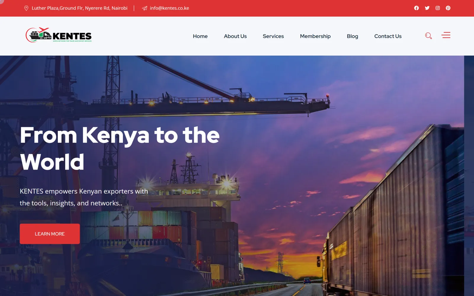 Homepage of the KENTES website built by Blessedave Technologies