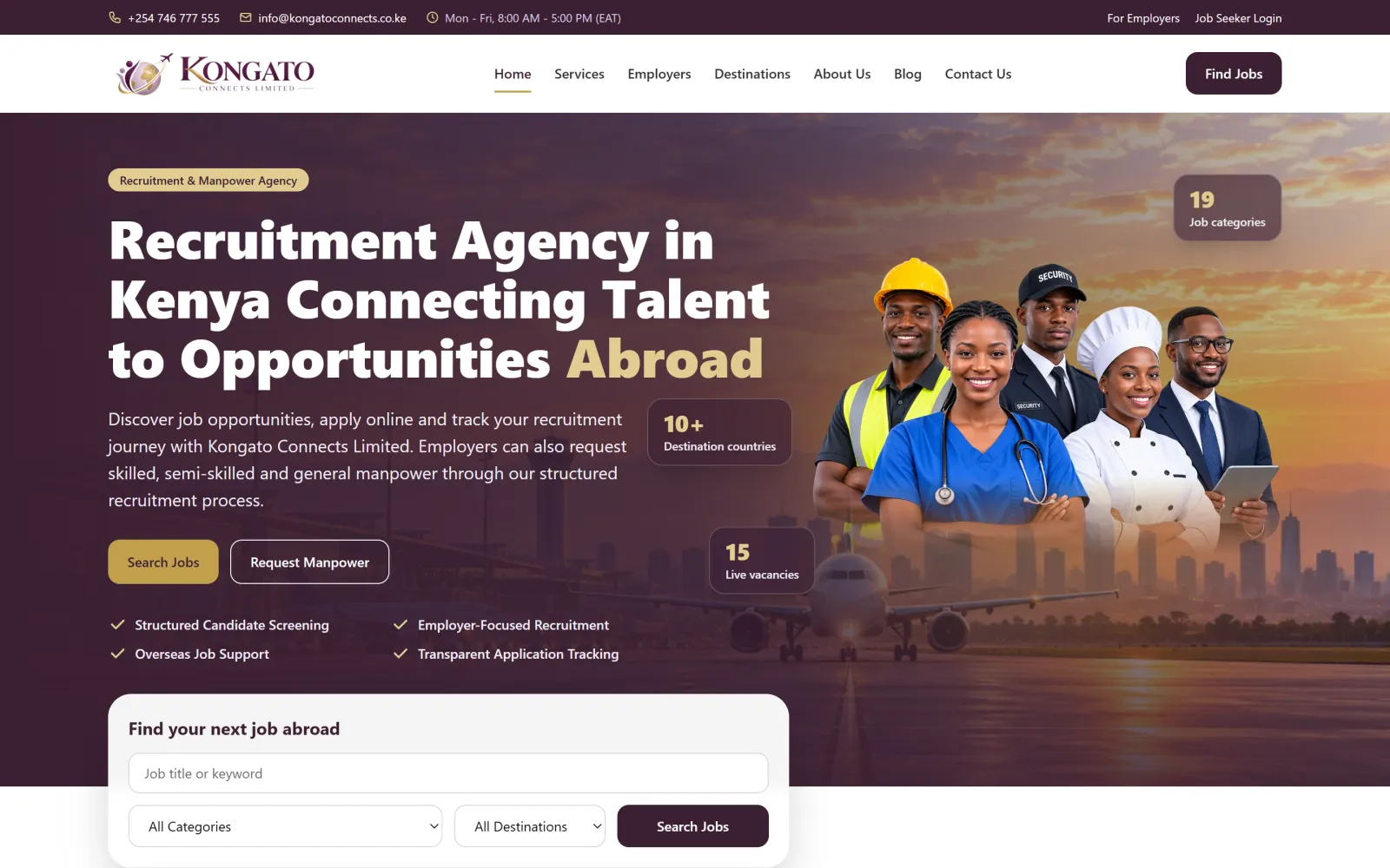 Homepage of the Kongato Connects website built by Blessedave Technologies