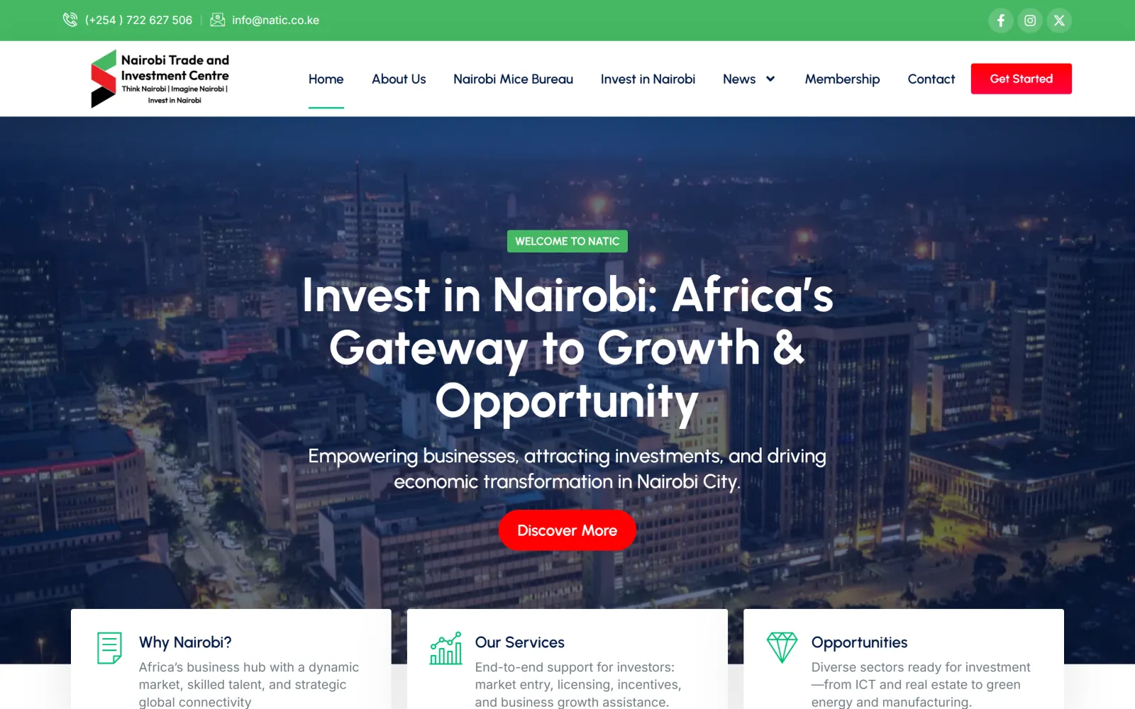 Homepage of the NATIC website built by Blessedave Technologies