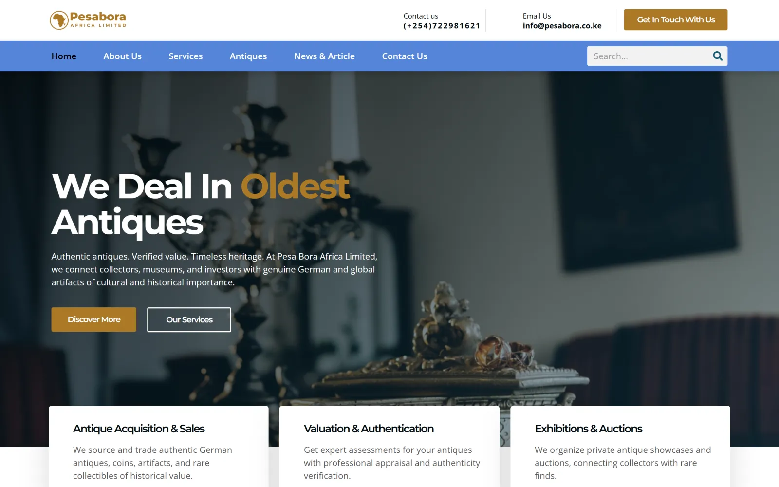 Homepage of the Pesa Bora Africa Limited website built by Blessedave Technologies