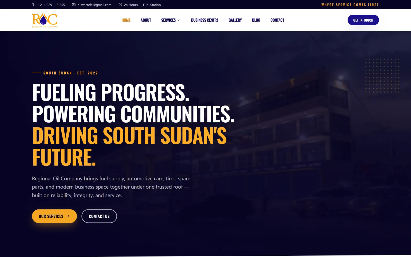 Homepage of the Regional Oil Company website built by Blessedave Technologies